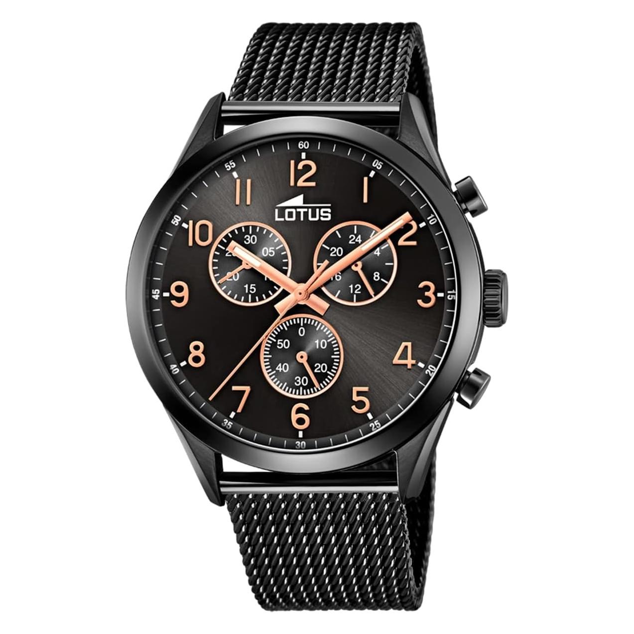 Lotus, Horloge, Minimalistisch, Zwart, (Chronograaf, Analoog Horloge, 43 mm)