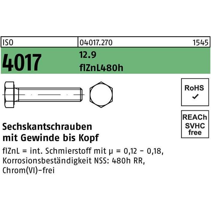 Bufab, Schrauben, Sechskantschraube ISO 4017 VG M 8 x 16 12.9 flZnL 480h zinklamellenbesch. (200 Schrauben pro Stück)