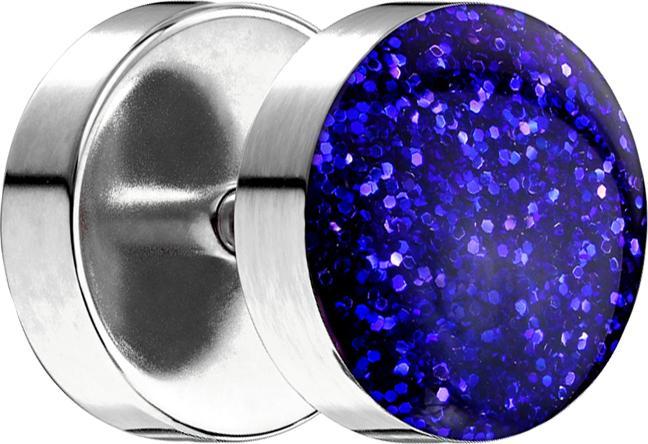 Produktbild Star Piercing Fake Plug mit glitter Kuppel dunkelblau (ohne Messing, Chirurgenstahl 316L)