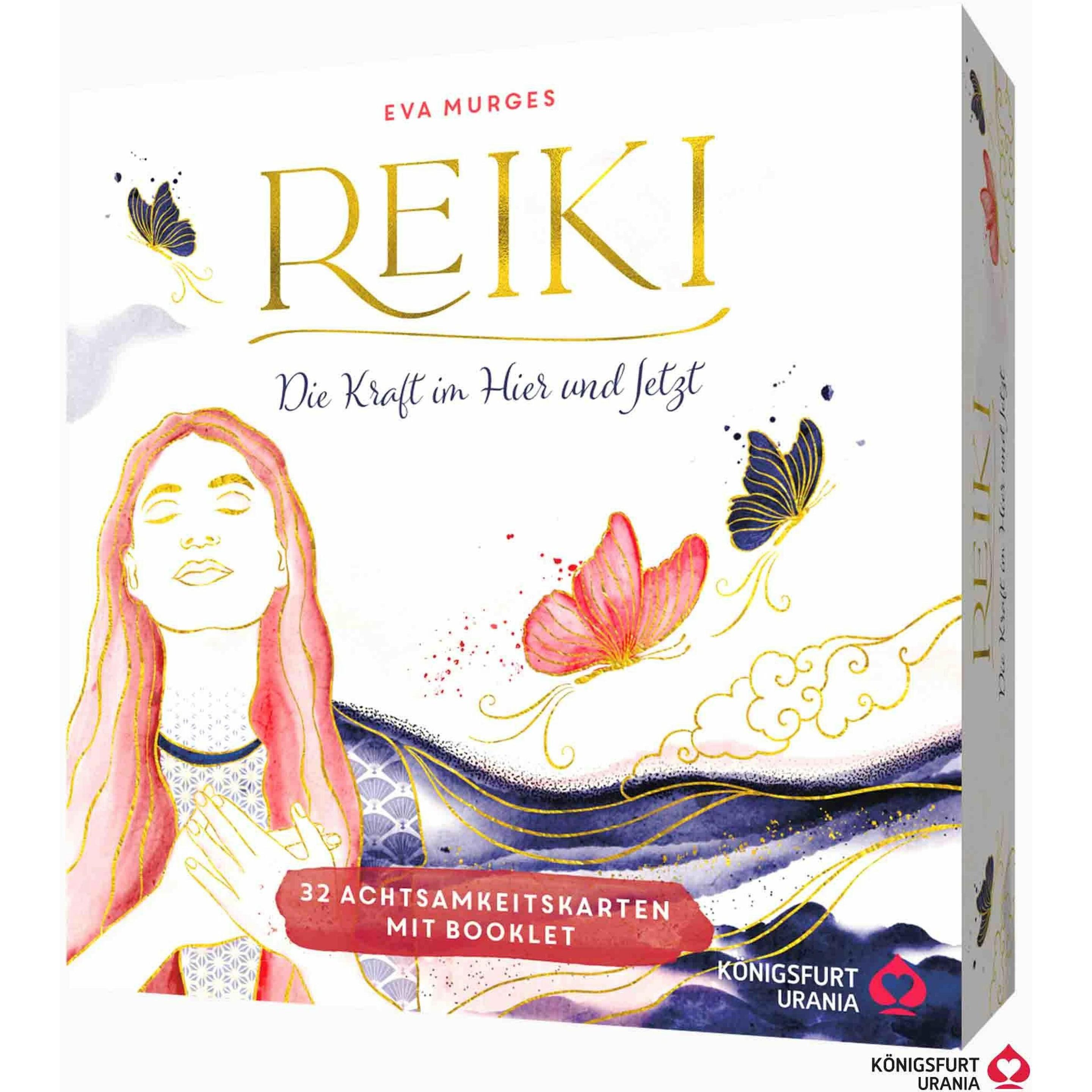 Thumbnail - Reiki – Die Kraft im Hier und Jetzt: 32 Achtsamkeitskarten mit Goldfolie und Goldschnitt, Ratgeber von Eva Murges