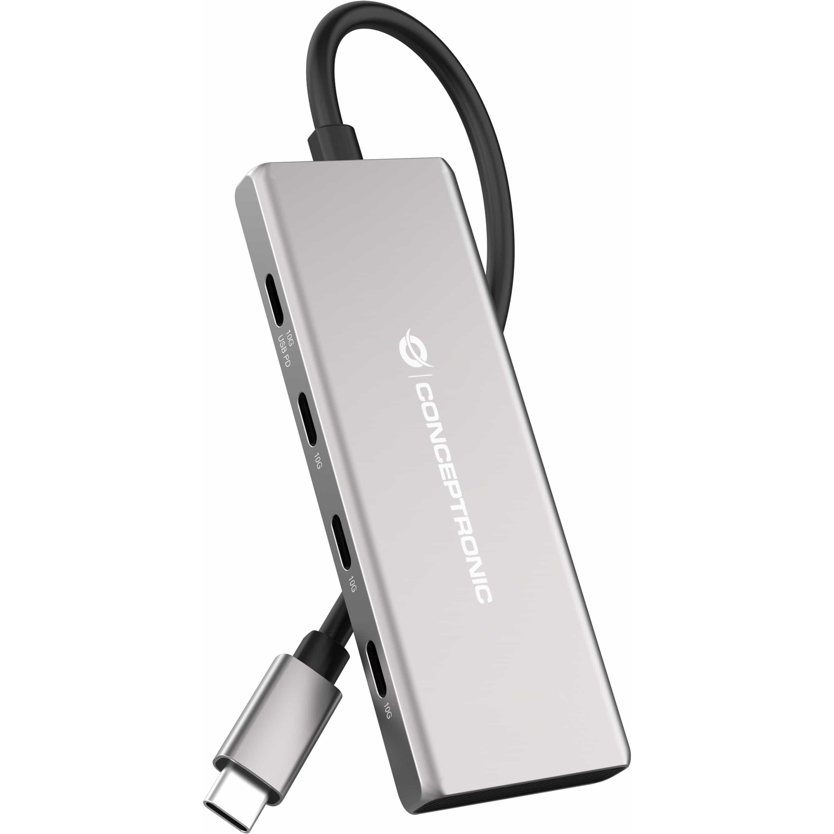 Conceptronic Dock USB-C->4xUSB-C,3xUSB-A,100WPD o.N.0.25m gr (USB-C, 7 Ports), Dockingstation + USB Hub, Grau