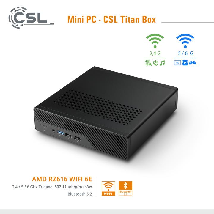 Actual product image CSL Mini-PC TitanBox i9-12900H / 8GB / 500 GB M.2 SSD / Windows 11 Pro (500 GB, 8 GB, Intel Core i9-12900H, Intel Iris Graphics)