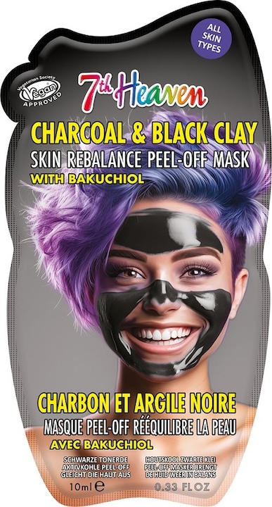 7th Heaven Charcoal Clay Peel Off Face Mask with Bakuchiol - Skin Rebalance (10 ml)