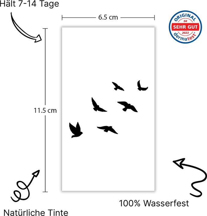 Immagine prodotto minink Temporäres Tattoo: Sechs fliegende Vögel