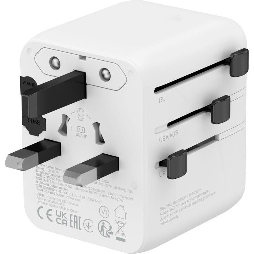 Canyon, Adattatore da viaggio, Travel Adapter OnTour 20 EU/UK/US/AUS 20W White 5291485019327