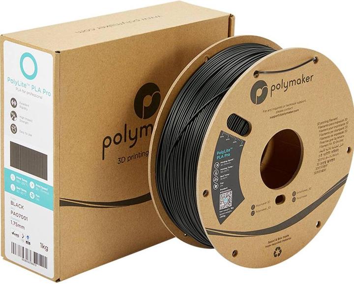 Productafbeelding Polymaker PolyLite PLA PRO Zwart 1,75mm 1kg (PLA-R, 1.75 mm, 1000 g, Zwart)