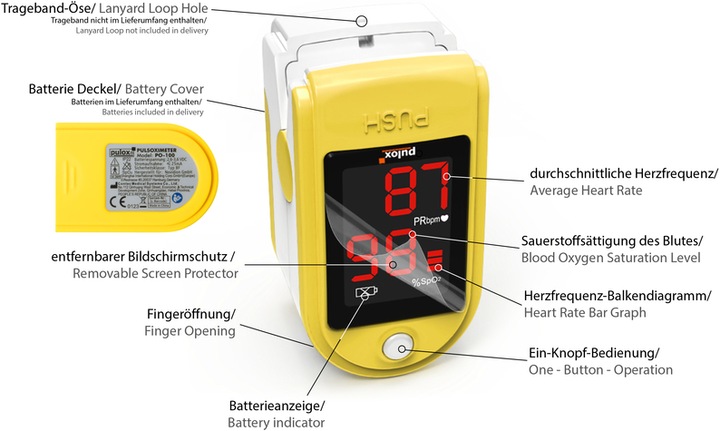Productafbeelding Pulox Pulsoxymeter PO-100 Solo in geel