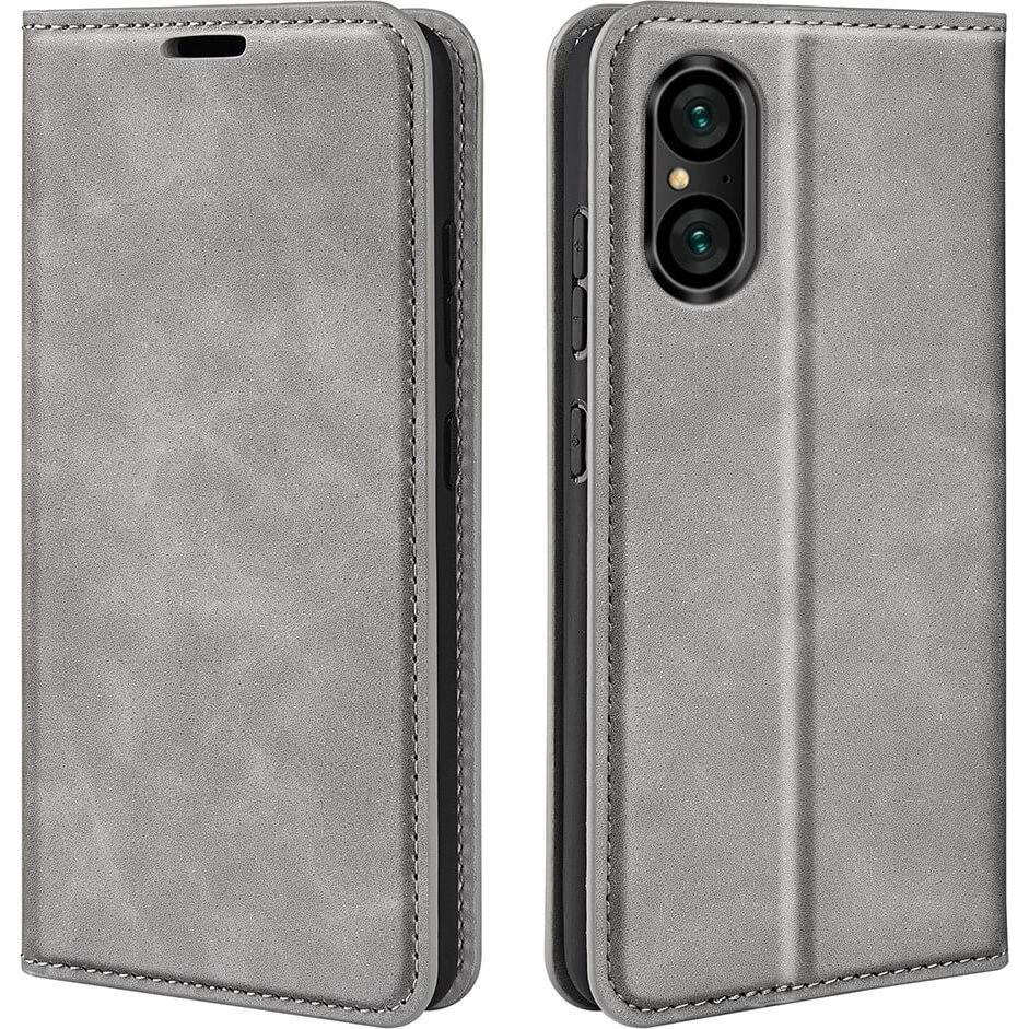 Cover-Discount Sony Xperia 5 V - Stand Flip Case Hülle grau (Sony Xperia 5 V), Smartphone Hülle, Grau