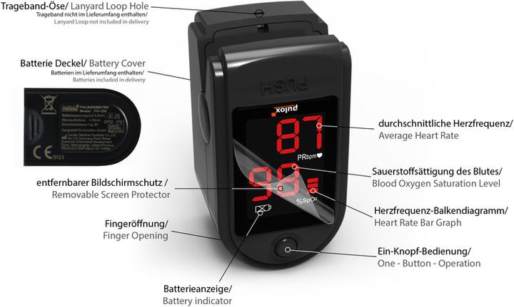 Actual product image Pulox Pulse oximeter PO-100 Solo in black