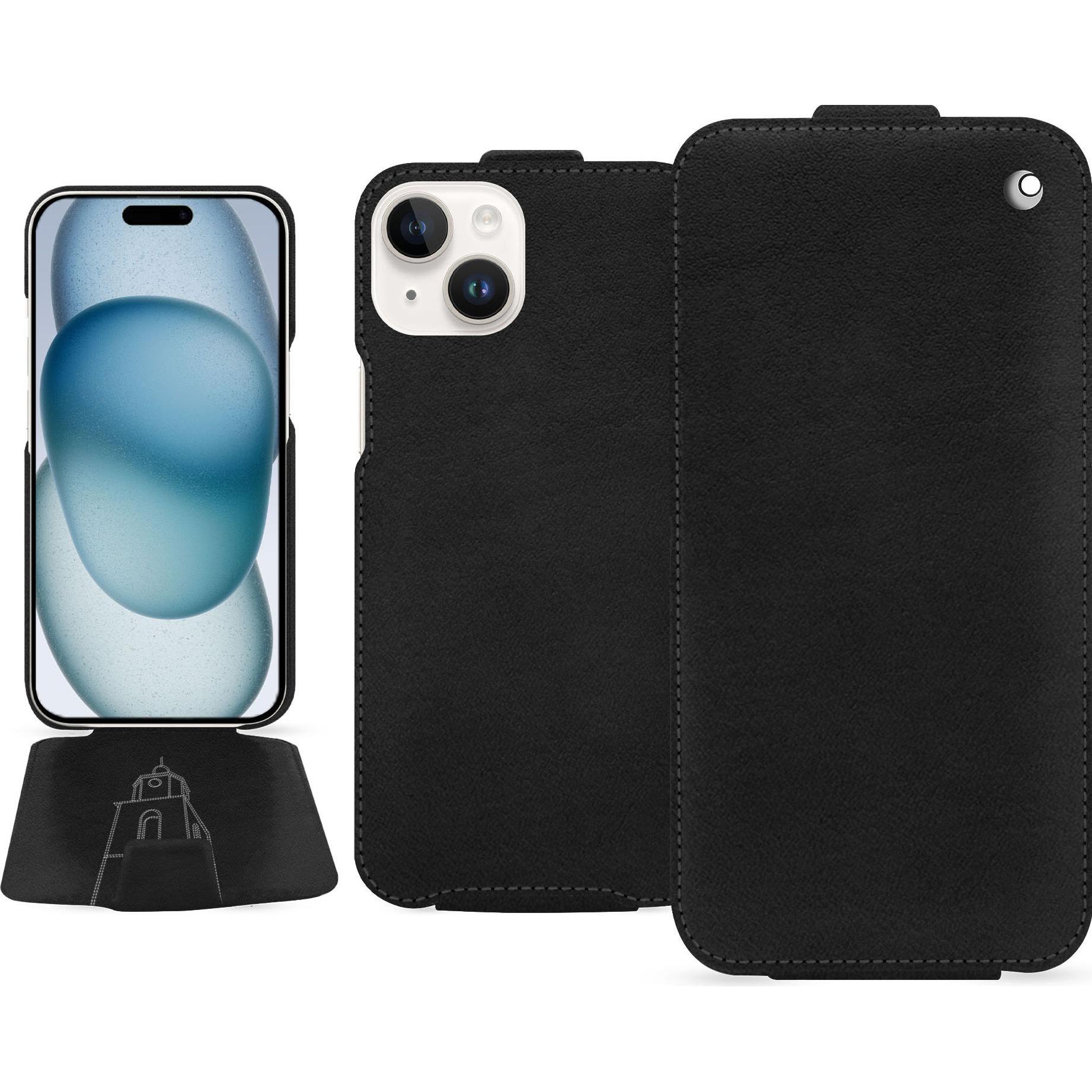 Noreve Lederschutzhülle vertikal (Apple iPhone 15), Smartphone Hülle, Schwarz