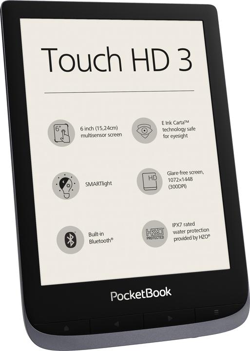 Productafbeelding PocketBook Touch HD 3 inclusief omhulsel (6", 16 GB, Metallic Grijs)