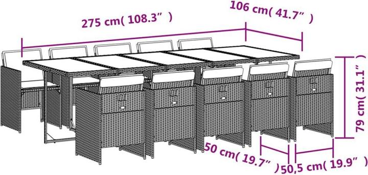 Produktbild vidaXL Garten Essgruppe (275 x 106 x 73 cm)