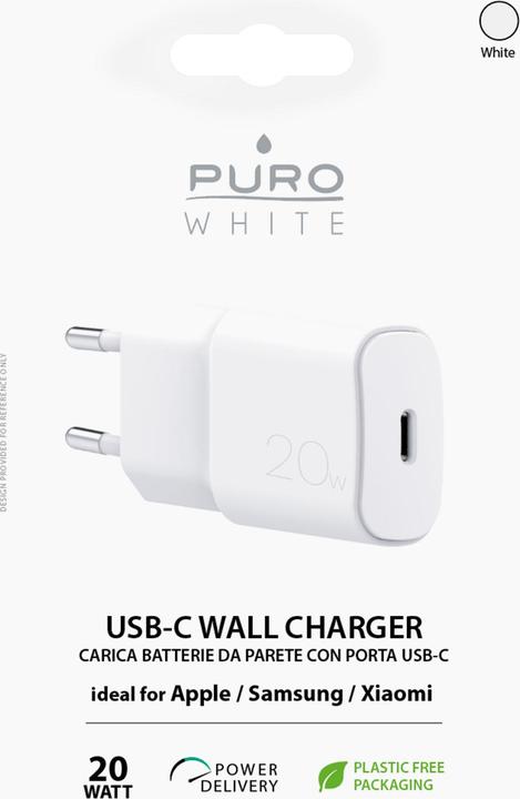 Image du produit Puro White Mini Fast Travel Charger - Szybka ładowarka sieciowa USB-C Power Delivery 20W (biały) (20 W, 1 portion)