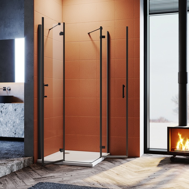 Produktbild SONNI Duschkabine mit Eckeinstieg, 90 x 90 cm, schwarze Dusche, Höhe 195 cm, mit Schwingtüren 6 mm N (100 cm, 90 cm, 195 cm)