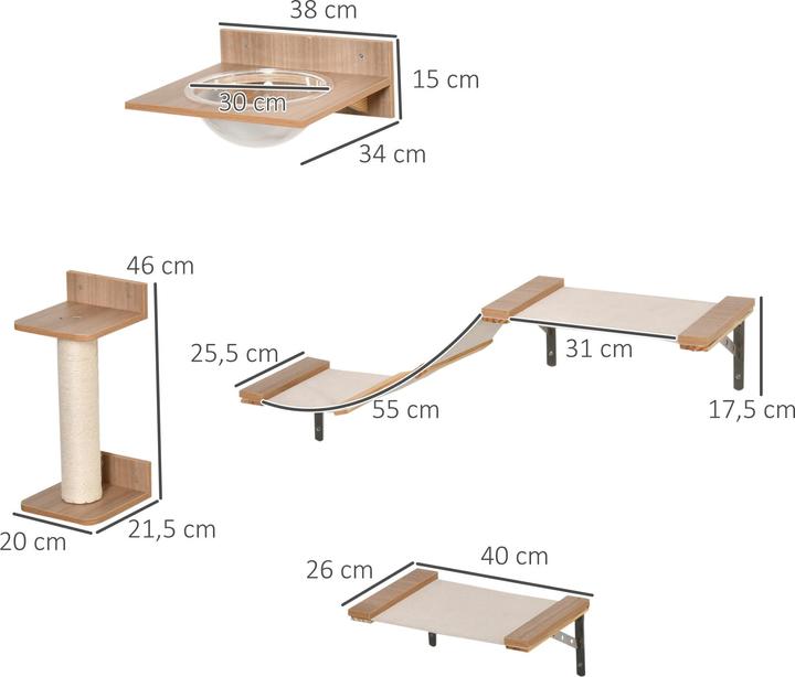 Produktbild PawHut Katzenkletterwand bestehend aus 4 Teilen (Hellbraun)