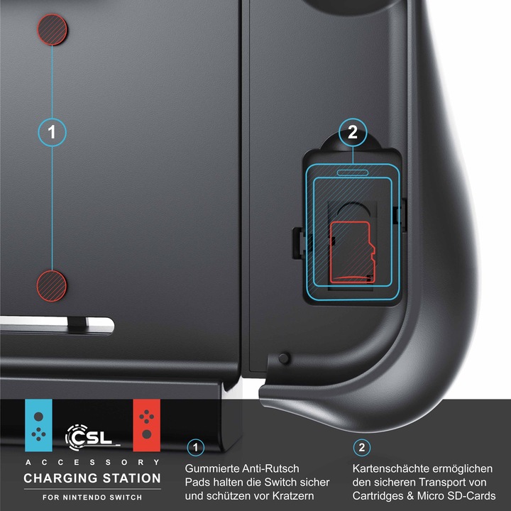 Produktbild CSL Nintendo Switch Akku Hülle 10000mAh, Controller Powerbank mit Joy-Con-Griffen, Gamepad Ladegerät (Switch)