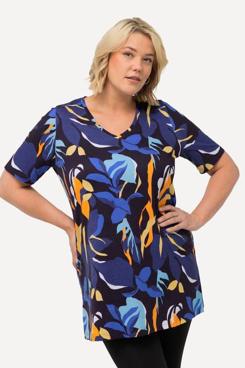 Produktbild Ulla Popken Longshirt, Blätter, A-Linie, V-Ausschnitt, Halbarm (68)