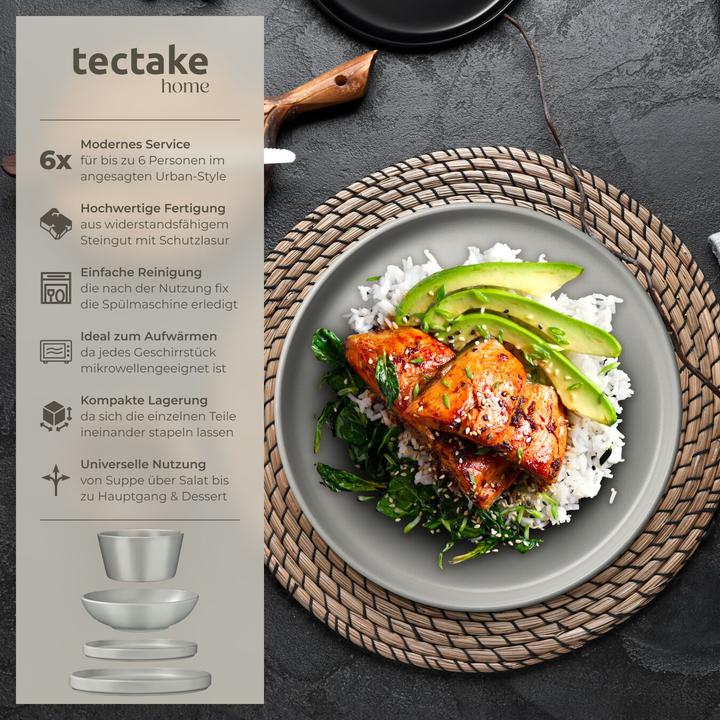 Image du produit tectake Service de vaisselle UNA en grès pour 6 personnes (24 pcs)
