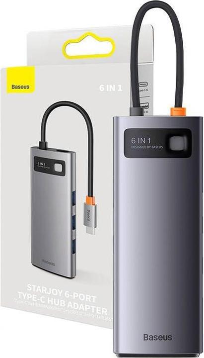 Actual product image Baseus Hub 6in1 StarJoy Series, USB-C to 3x USB 3.0 + HDMI + USB-C PD + RJ45 (USB-C, 6 ports)