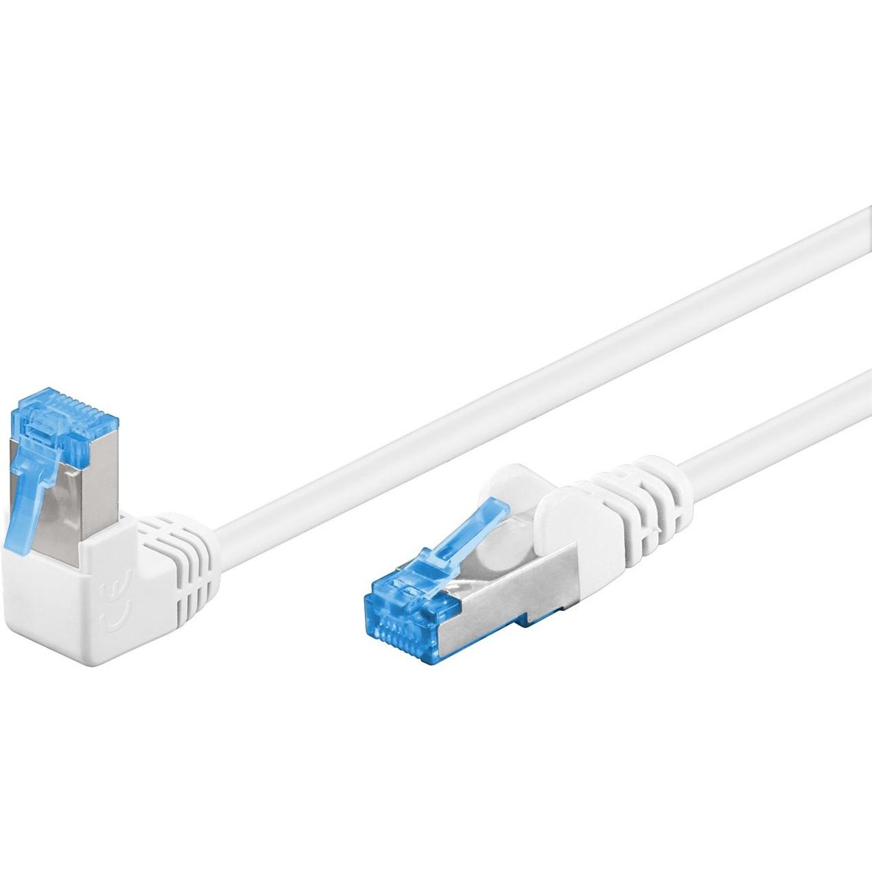 Goobay CAT 6A Patchkabel 1x 90° gewinkelt, S/FTP (PiMF), Weiss, 2 m (S/FTP, CAT6a, 2 m), Netzwerkkabel