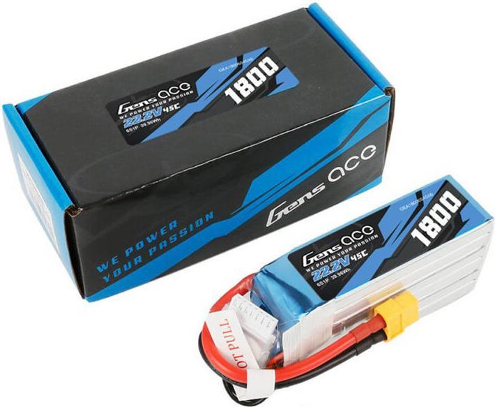 Actual product image Gens Ace Lipo Pack 1800mAh 22.2V 45C 6S1P(XT60) (22.20 V, 1800 mAh)