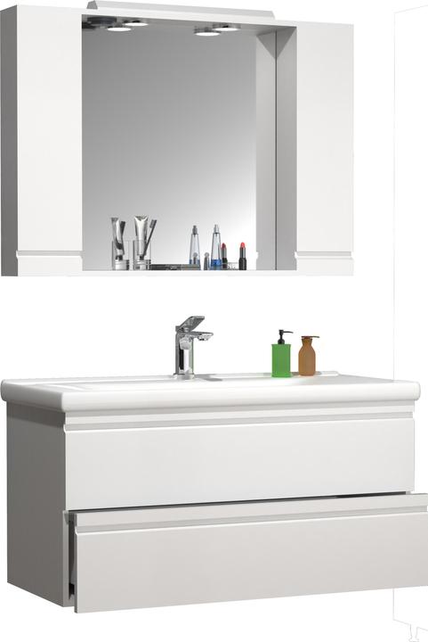 VCM 3-tlg. Waschplatz Waschtisch 100 cm Badmöbel Set Waschbecken grifflose Schublade Spiegelschrank