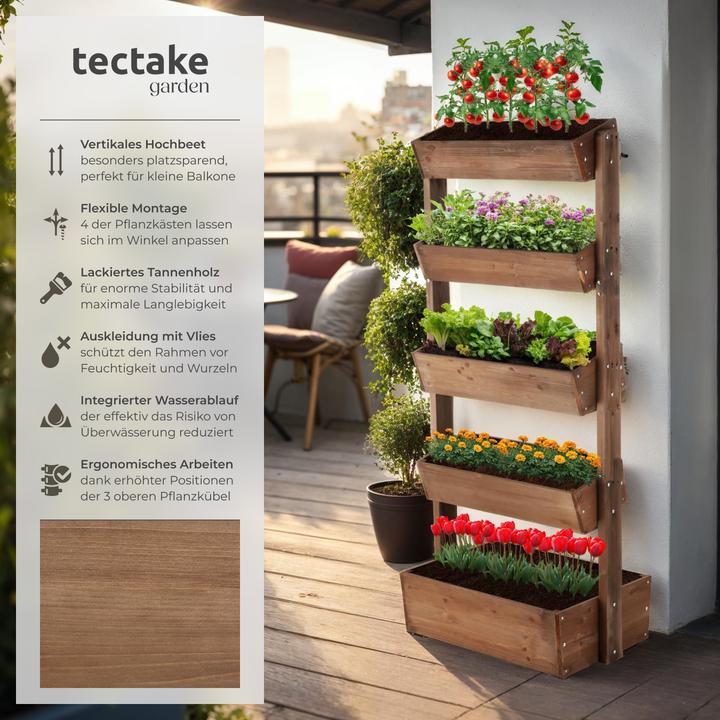 Image du produit tectake Jardinière verticale FLORA en bois laqué avec toile de paillage