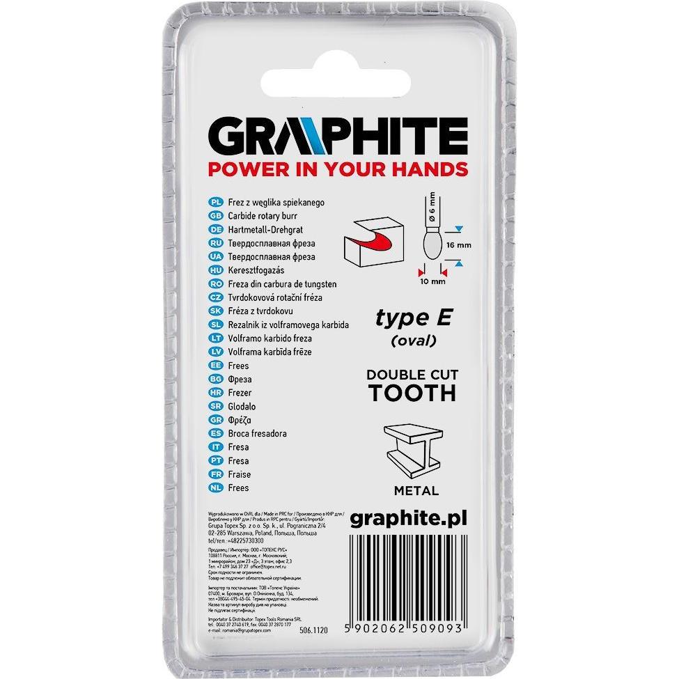 Thumbnail - Graphite, Fräser, HM METAL MILLING E-TYPE (OVAL) 10 X 16 MM BOOTS 6 X 45 MM 55H365