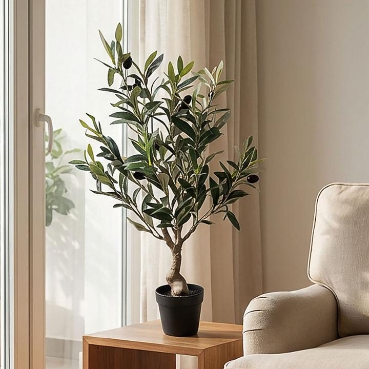 Produktbild Künstlicher Olivenbaum 60cm im Topf - Edle Kunstpflanze als Deko - Pflegeleichte Mittelmeer-Optik (60 cm)