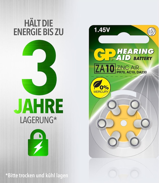 Produktbild GP Batteries GP Knopfzelle ZA10, 1.4V, 6 Stk. (6 Stk., PR70, 90 mAh)