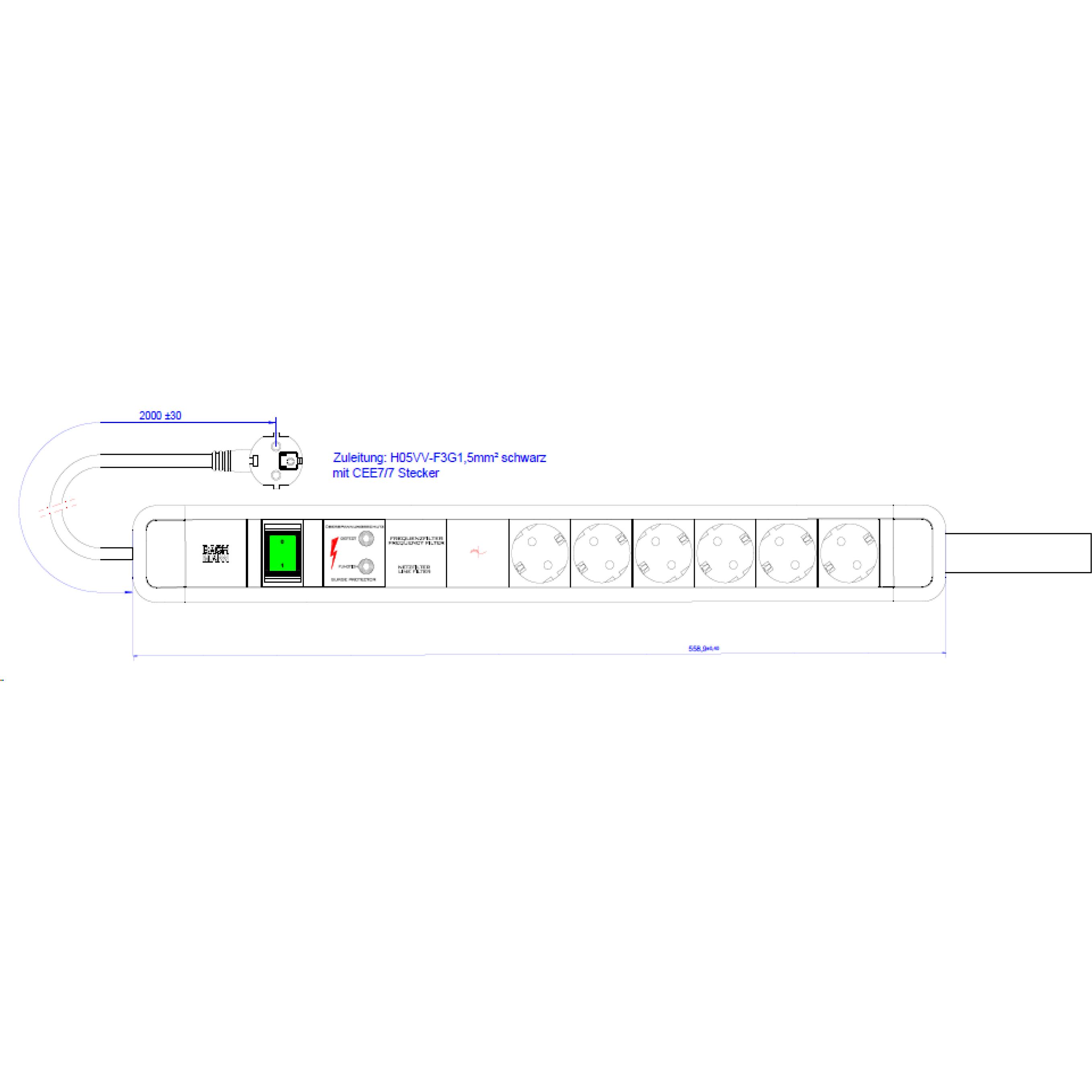 Bachmann, Steckdosenleiste, 350.013 (6 x, CEE 7/3, 2 m)
