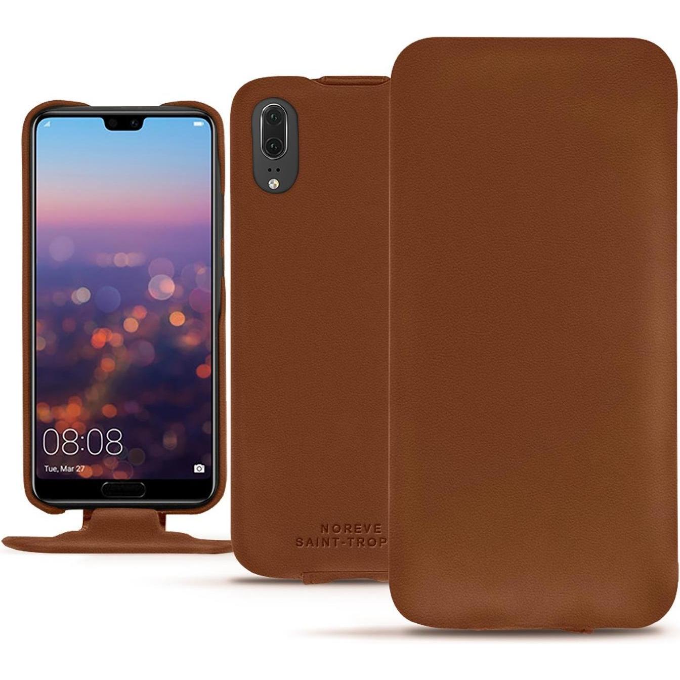 Noreve Lederschutzhülle vertikal (Huawei P20), Smartphone Hülle, Braun