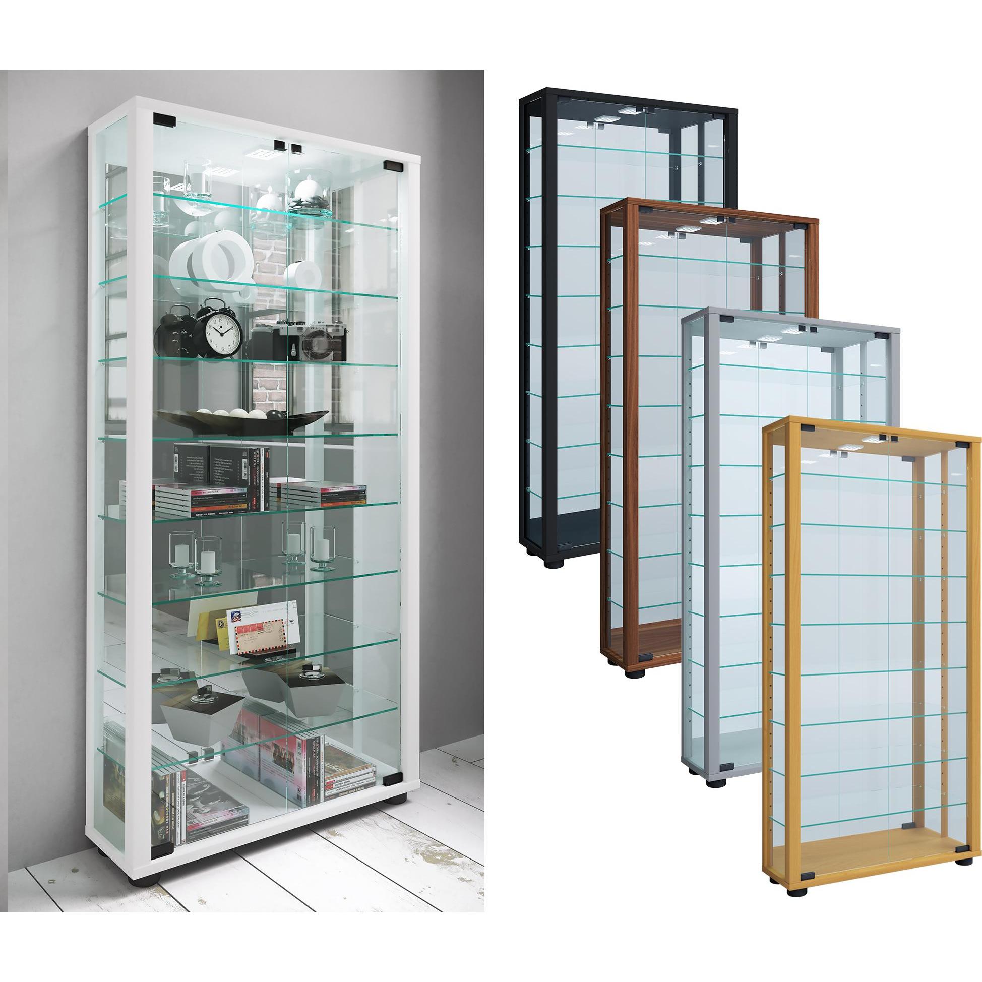 VCM, Vitrine + Buffetschrank, Sammel Stand Vitrine Holz Glas Lumo Maxi Spiegel (59 x 18 x 115 cm)