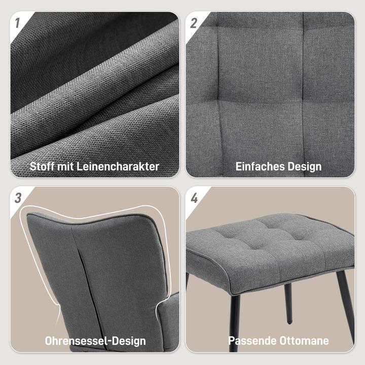 Image du produit Homcom Schaukelstuhl mit Hocker Polyester, Schaumstoff Dunkelgrau