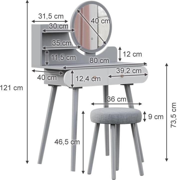 Image du produit Vicco Edda avec éclairage LED et tabouret (80 x 40 x 121 cm)