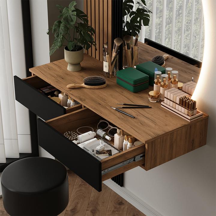 Actual product image Vicco Vanity table Melina, Oak/black, 100 cm with LED mirror and stool