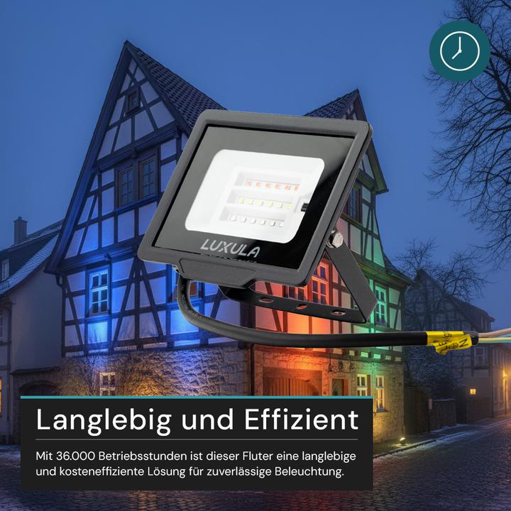Produktbild Luxula RGB LED-Fluter LX400181, 20W, IP65, schwarz, mit Fernbedienung (IP65)