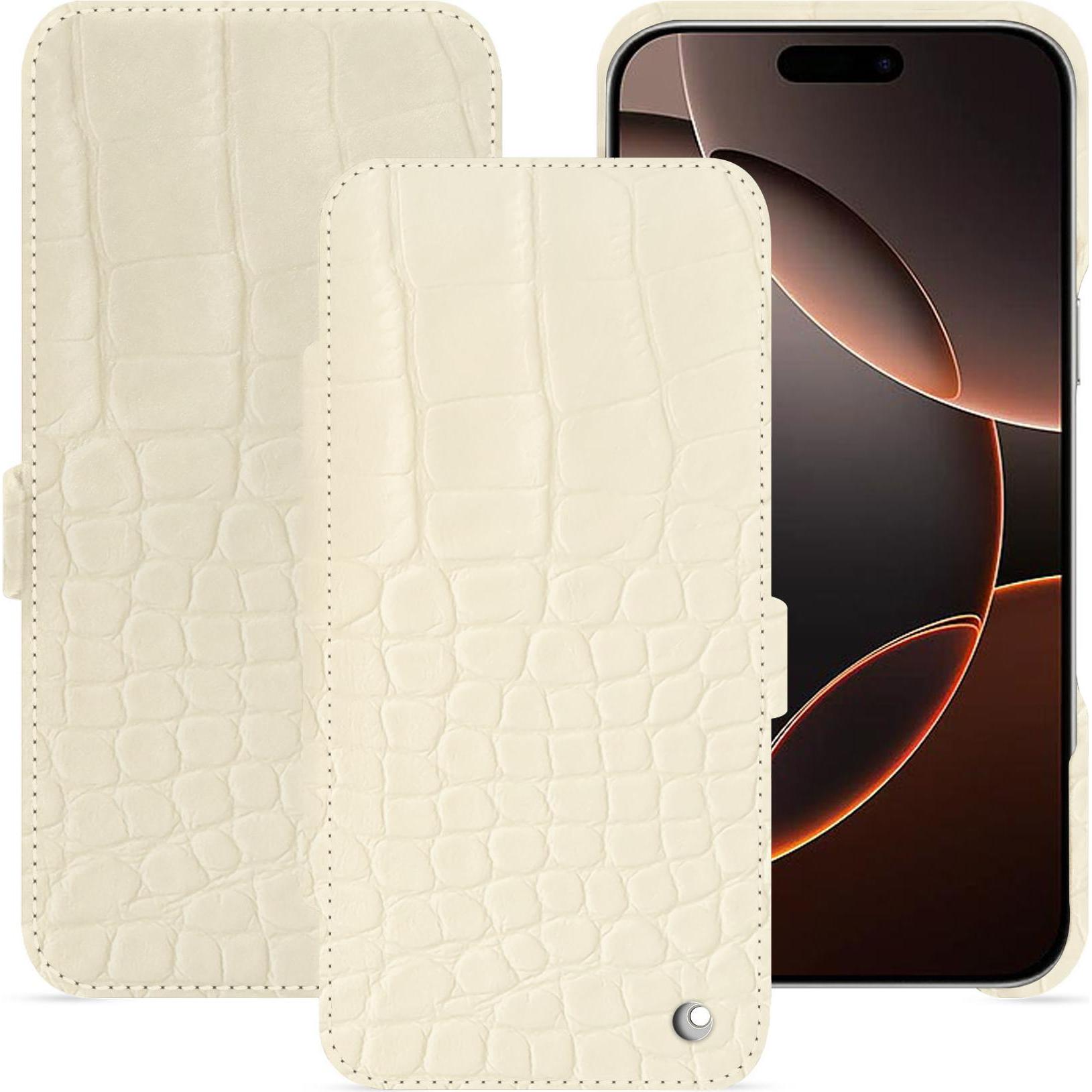 Noreve Lederschutzhülle horizontal (Apple iPhone 16 Pro), Smartphone Hülle, Weiss