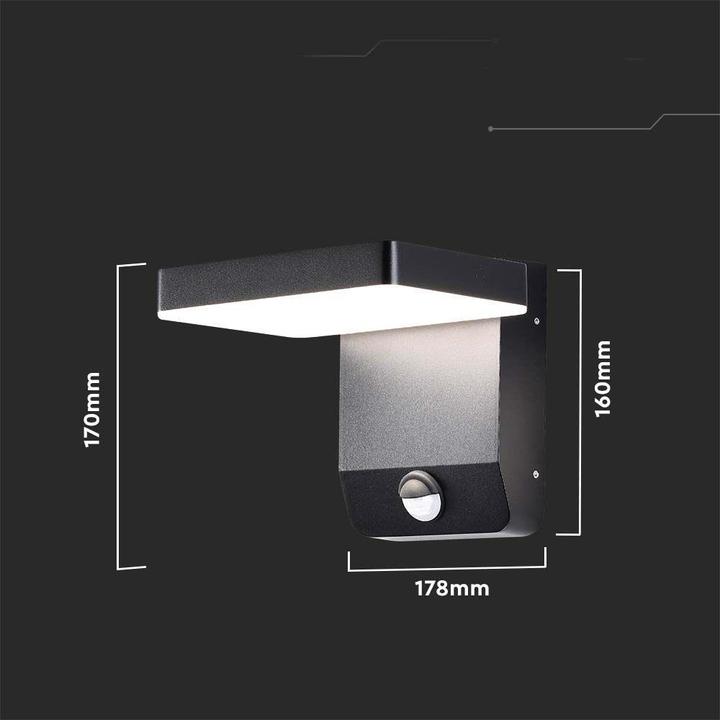 Produktbild V-TAC VT11020150B 20W LED Wandleuchte Sensor Schwarzer Körper Quadratisch 4000K IP65 (2580 lm, IP65)