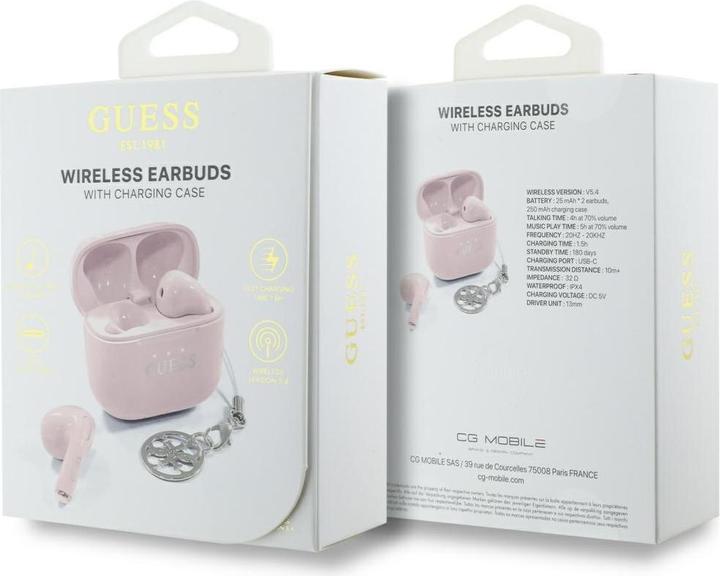 Image du produit Guess Écouteurs TWS Glossy Effect Imprimé Classic Logo & Charm - Rose (4 h, Sans fil)