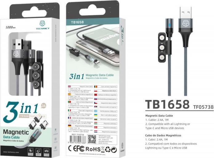 Immagine prodotto ProPlus Cavo magnetico 3 In 1 Grigio (USB 3.1)