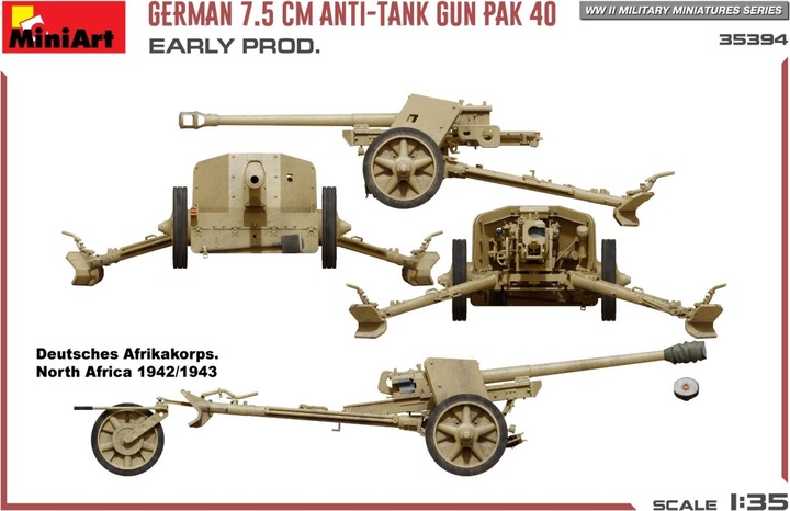 Immagine prodotto Mini art Cannone anticarro tedesco da 7,5 cm PaK 40. Produzione iniziale