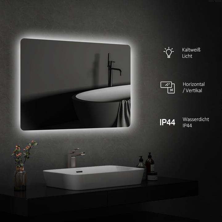 Produktbild Emke Badspiegel mit Beleuchtung 80*60cm, Kaltweiss6500K, Dimmbar, Wand Schalter (80 x 60 cm)