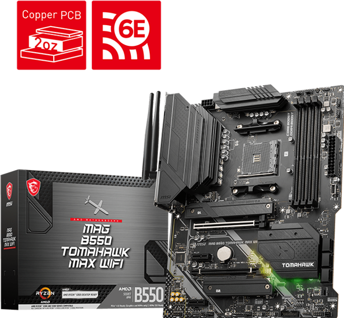 Produktbild MSI Mag B550 Tomahawk Max Wifi (AM4, AMD B550, ATX)