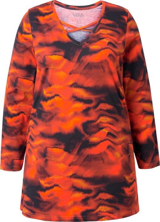 Produktbild Ulla Popken Longshirt, A-Linie, V-Ausschnitt, Zierbänder, Langarm (54)