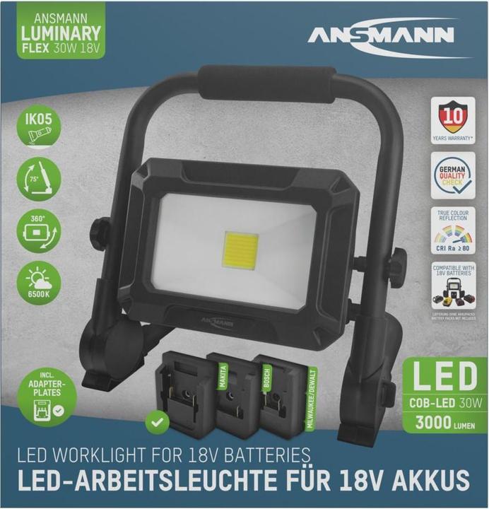 Produktbild Ansmann Arbeitsstrahler FL30W 18V 30W wiederaufladbar (3000 lm)