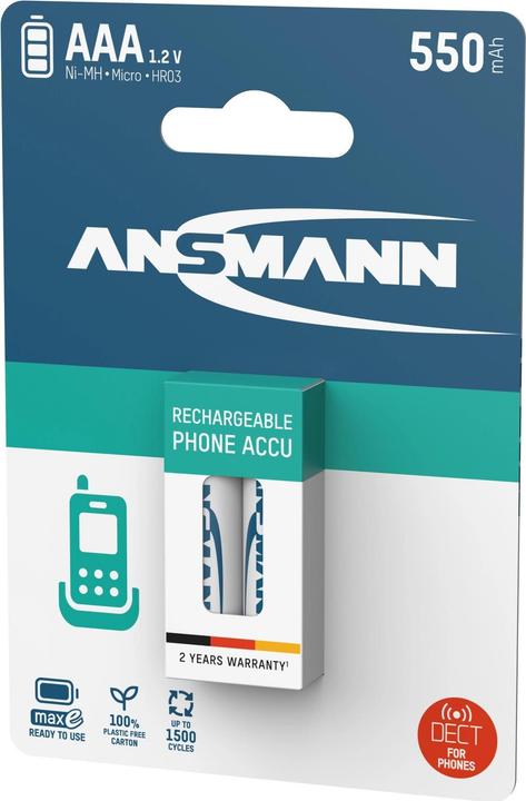 Actual product image Ansmann Micro (AAA) battery NiMH DECT max (2 pcs., AAA, 550 mAh)