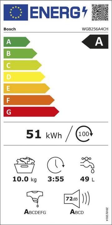 Energy Label Bosch Hausgeräte Washing tower WGB256A4CH & WQB246D0CH