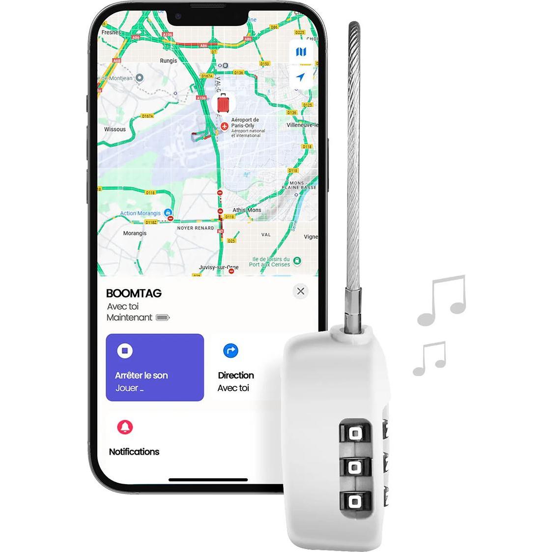 Boompods LOCK TSA Bag Tracker Bianco (iOS), Localizzatore GPS, Bianco
