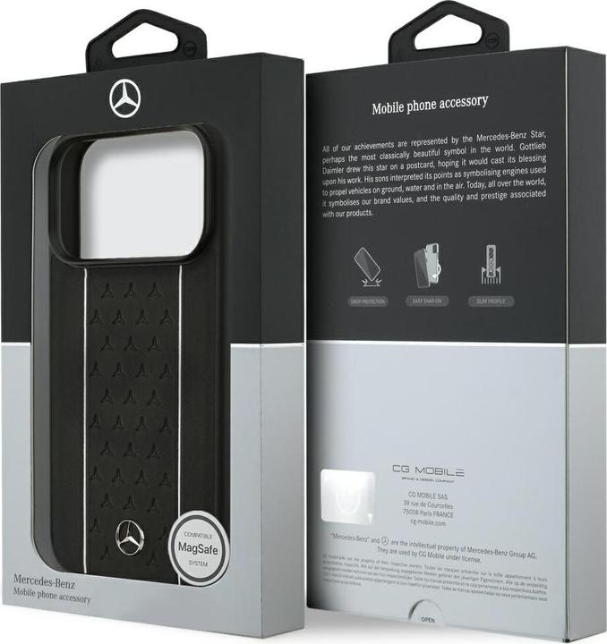 Produktbild Mercedes Leather Star Pattern Stripes MagSafe Case for iPhone 17 Pro Black (Apple iPhone 17 Pro)